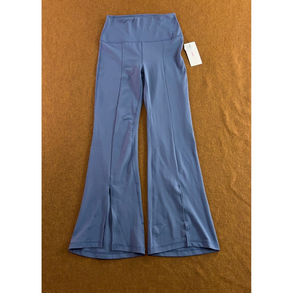 Yogalicious Women XL China Blue High Rise Front Seam Slit Flare Yoga Pants NWT